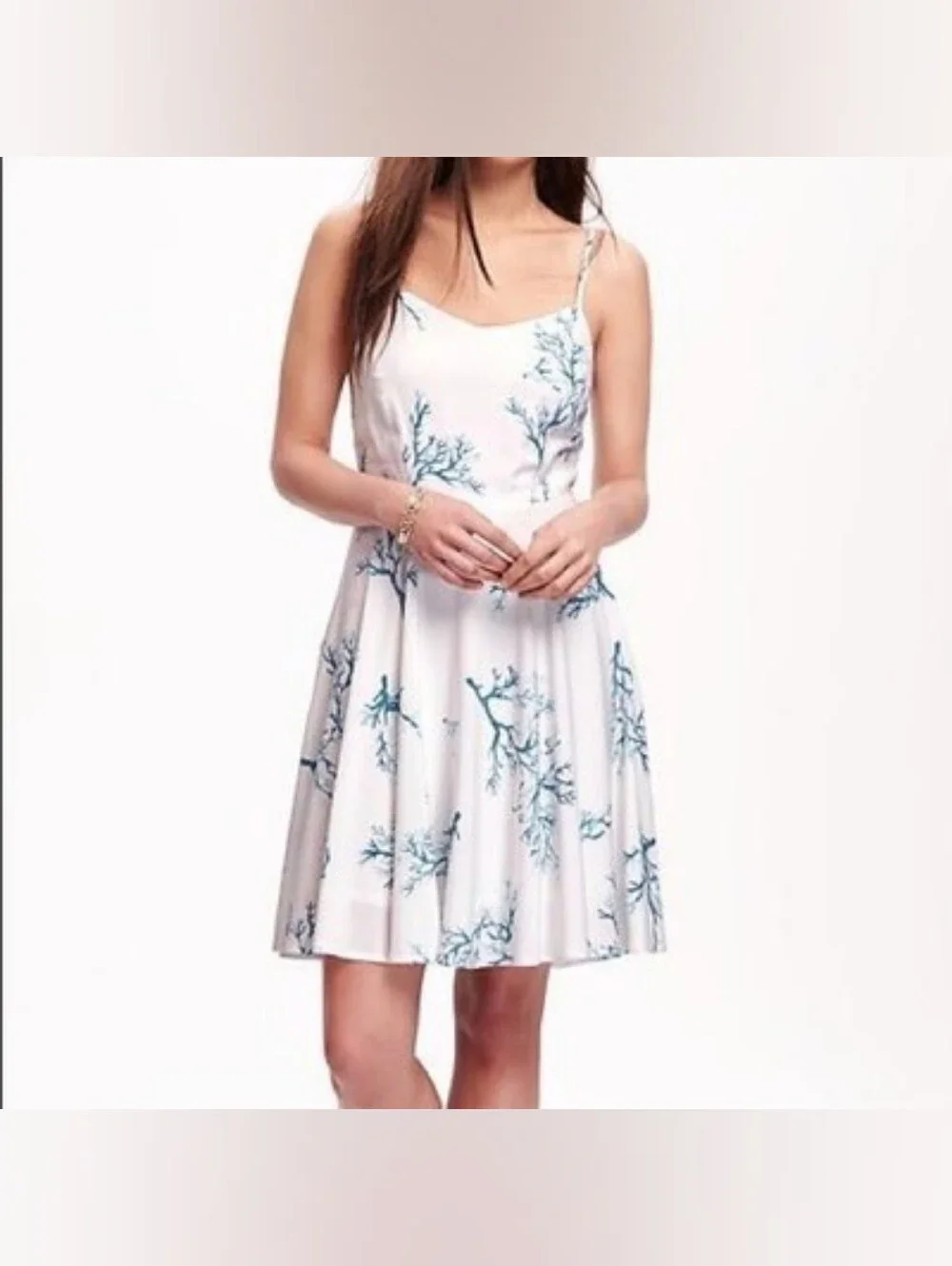 Old Navy White Spaghetti-Strap Dress with Blue Coral Print - Picture 2 of 3